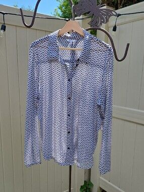 Reitmans Light Blue & White Chevron-Pattern Men's Button-Down Shirt